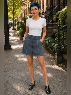 American Eagle Hi Rise A-Line Gray Blue Corduroy Mini Skirt Women’s 6 Preppy